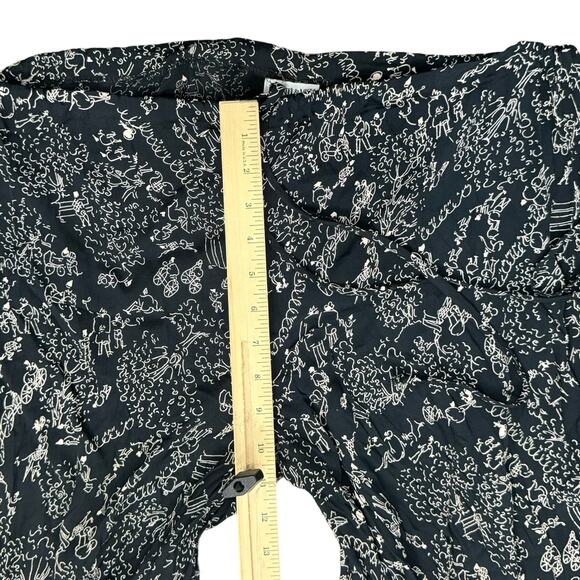 Vintage Black White Line Drawing Pink Tassel Capri Pants Size L Drawstring Waist - Picture 5 of 11